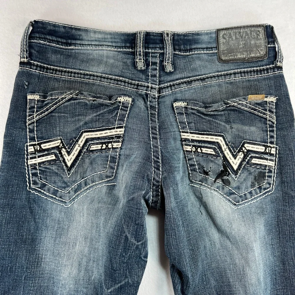 Salvage Mayhem Bootcut Distressed Denim Jeans Men 33x30‎ Grunge Y2K Buckle